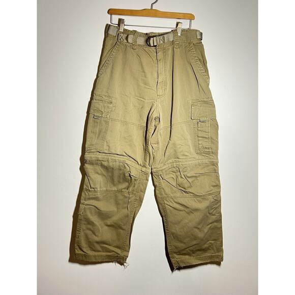 Abercrombie & Fitch VTG 90s Y2K Khaki Baggy Paratrooper Skate Pant M Convertible - Picture 1 of 10